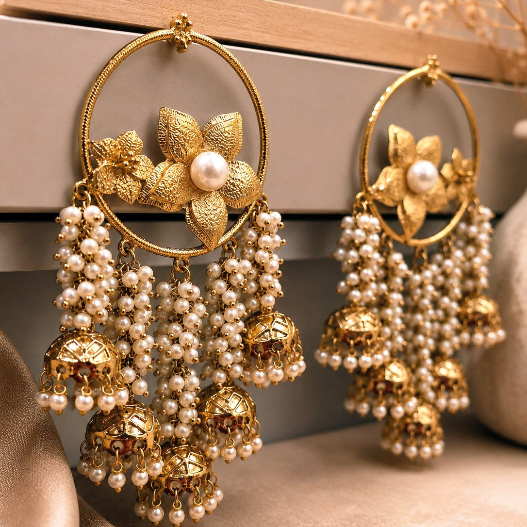 Floral Hoop Jhumka Earrings