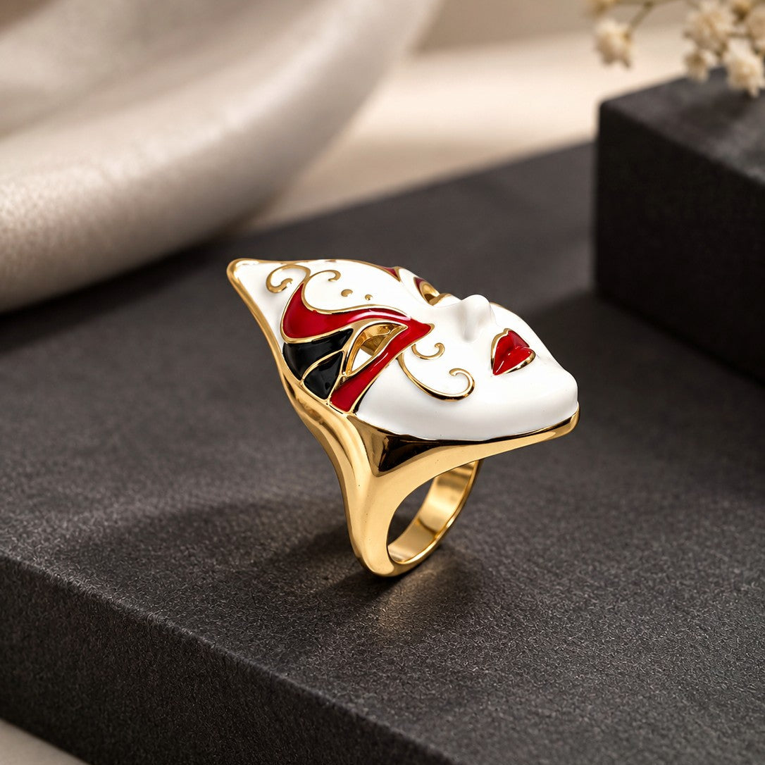 Enamel Masquerade Mask Cocktail Ring