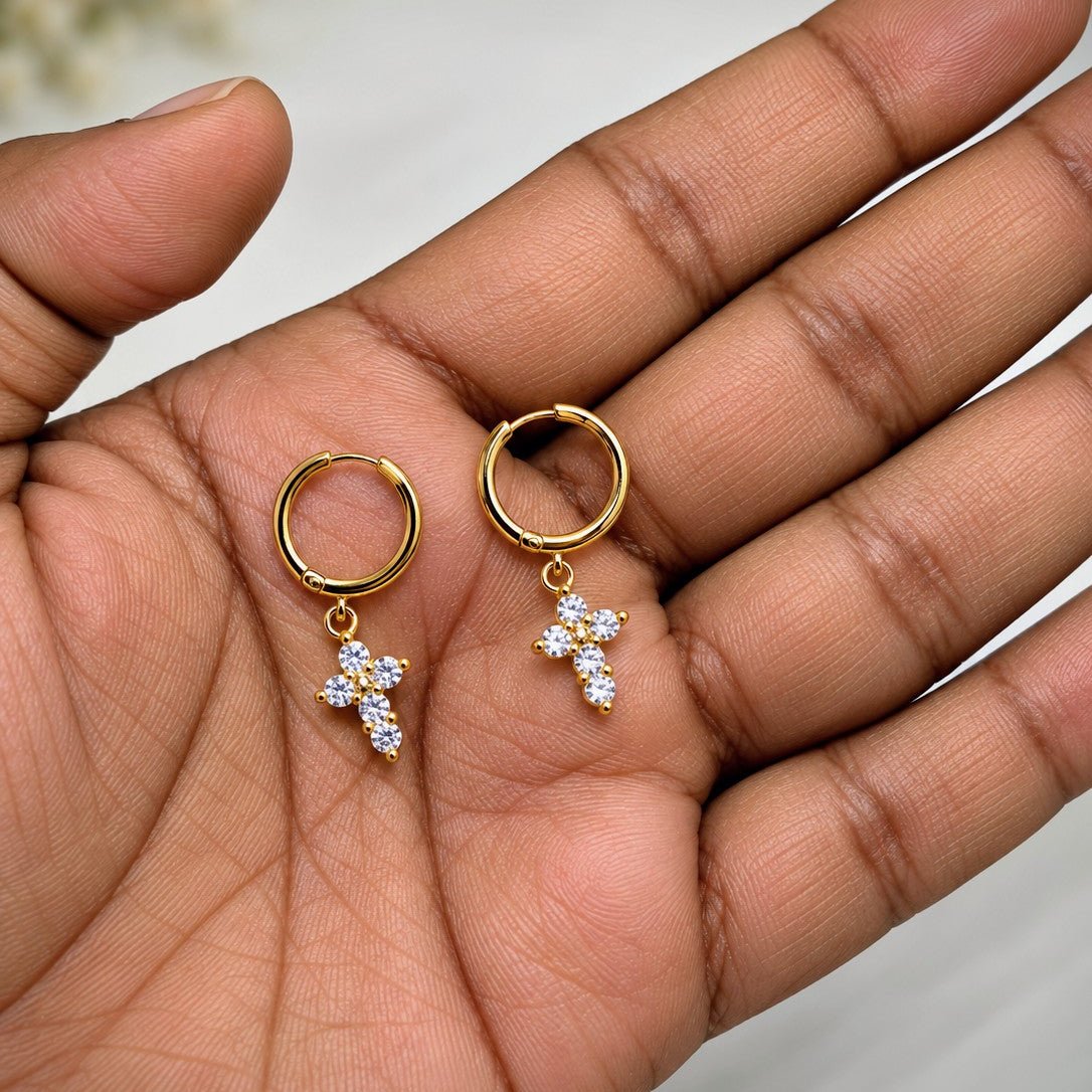 CZ Cross Huggies Earrings