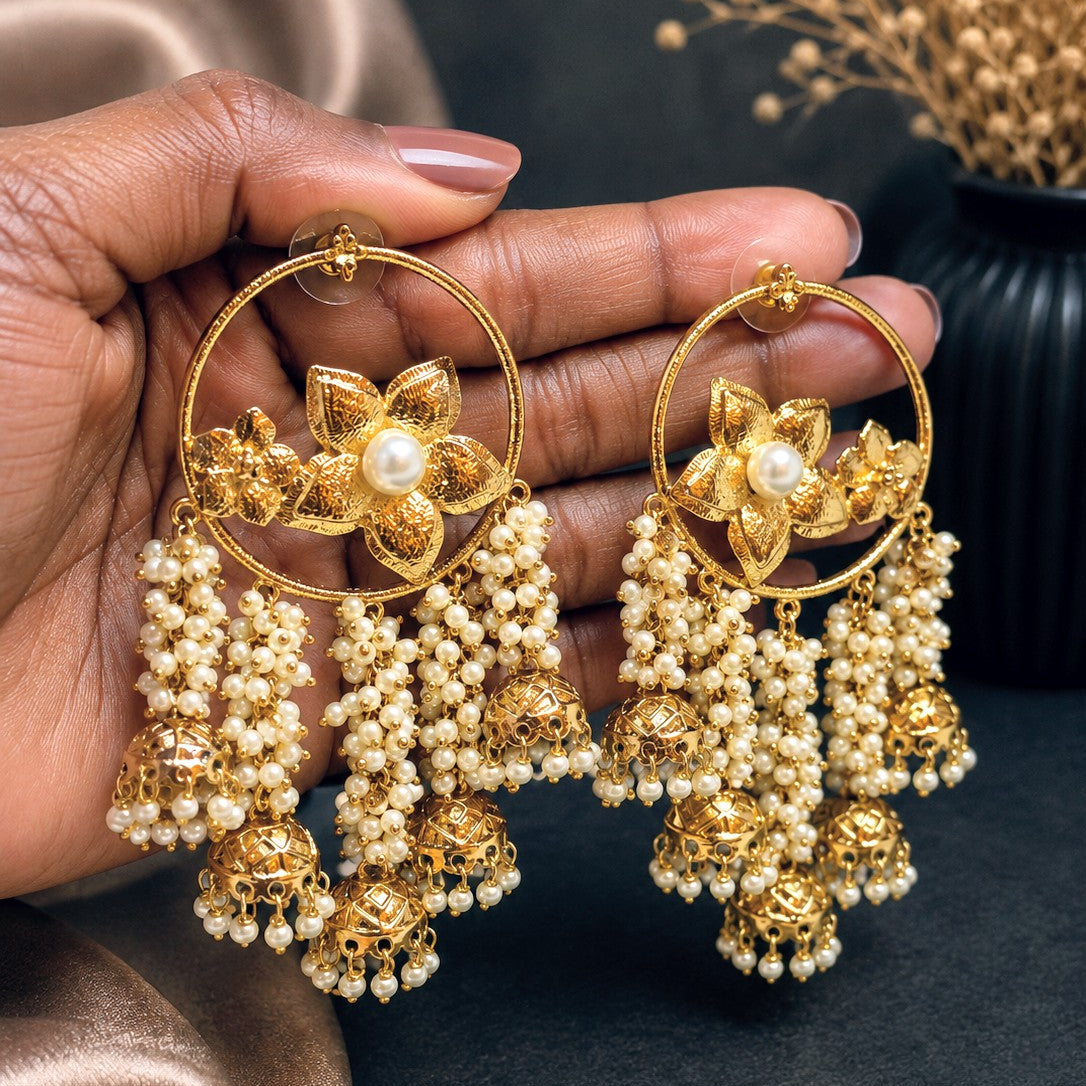 Floral Hoop Jhumka Earrings