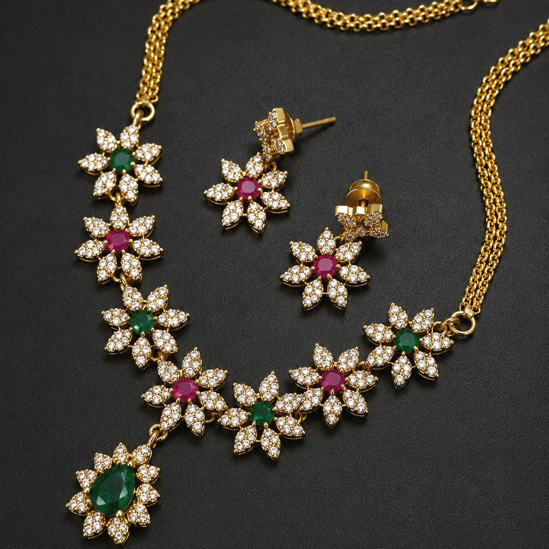 Floral CZ Cluster Necklace