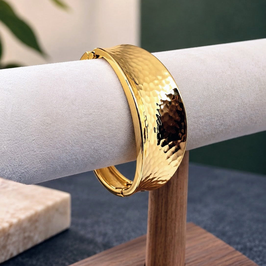 Hammered Concave Hinged Cuff Bangle