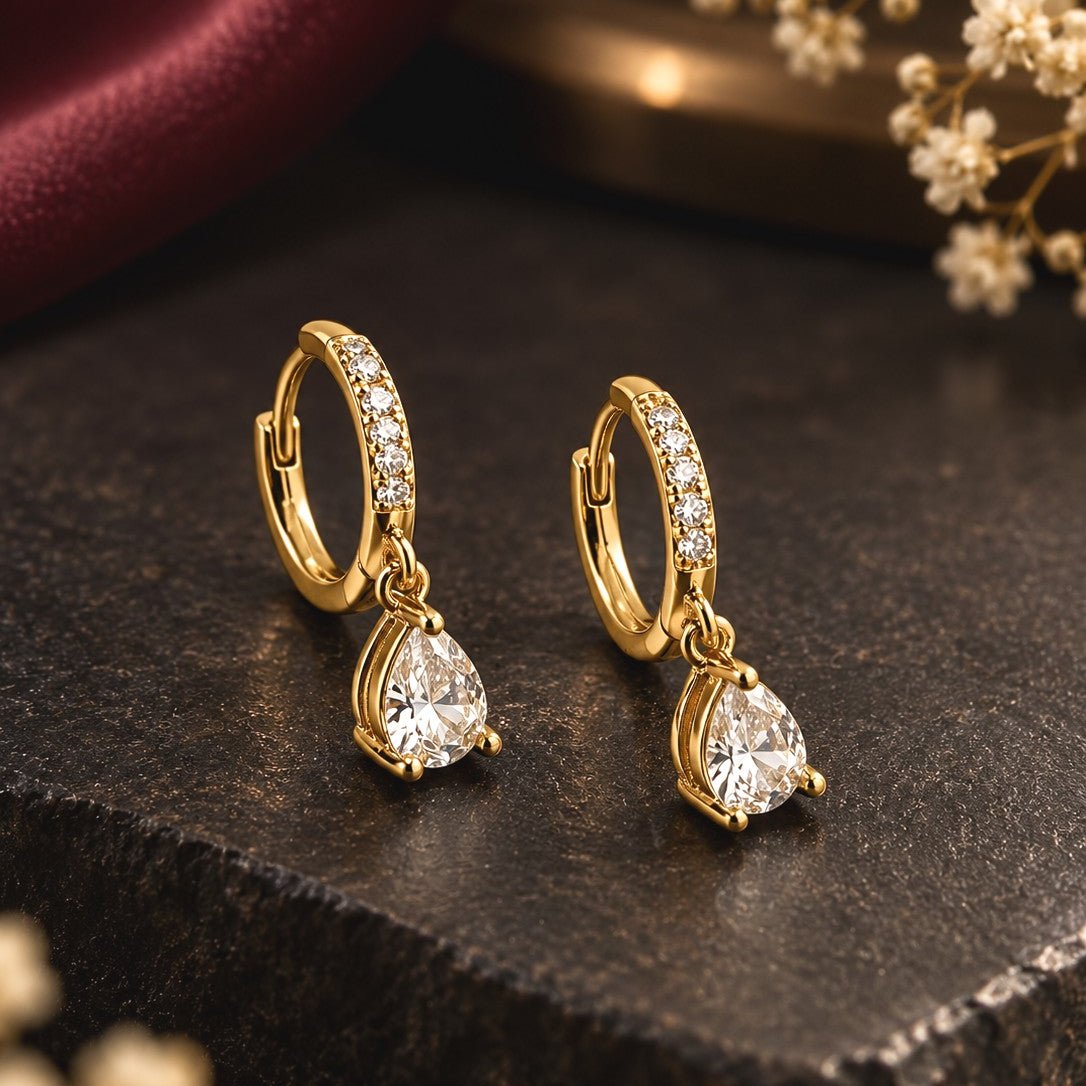 Pave Teardrop Huggies Earrings