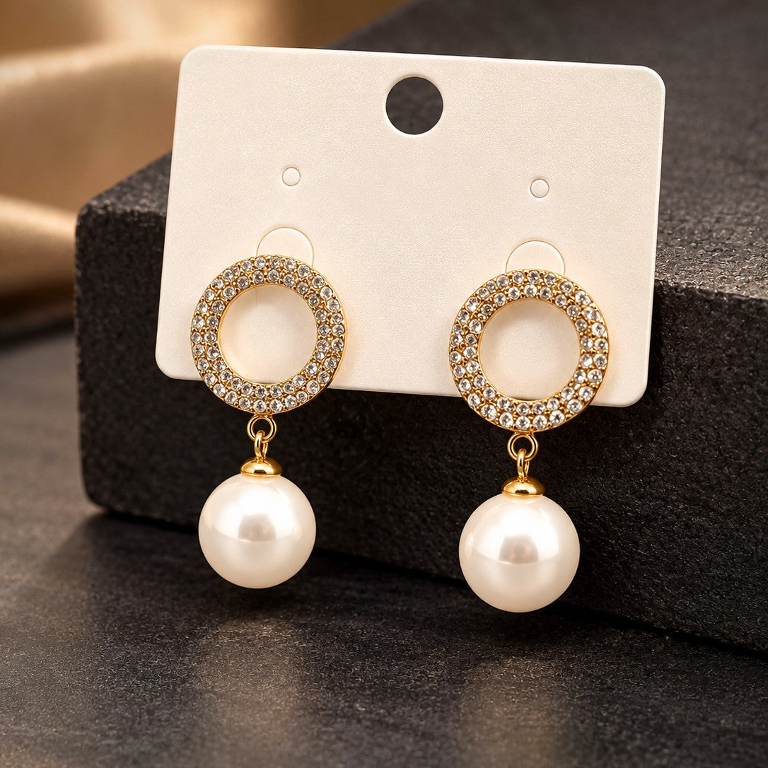 Pavé Circle Pearl Drop Earrings