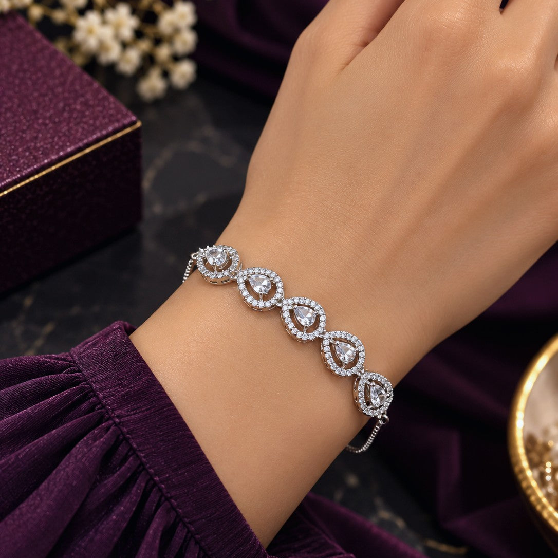 Pear Halo Cluster Bracelet