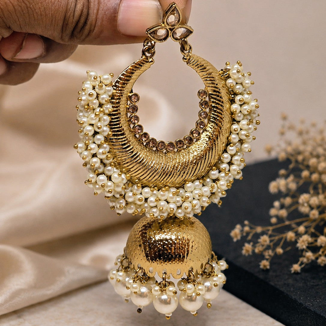 Chandbali Pearl Jhumka Earrings