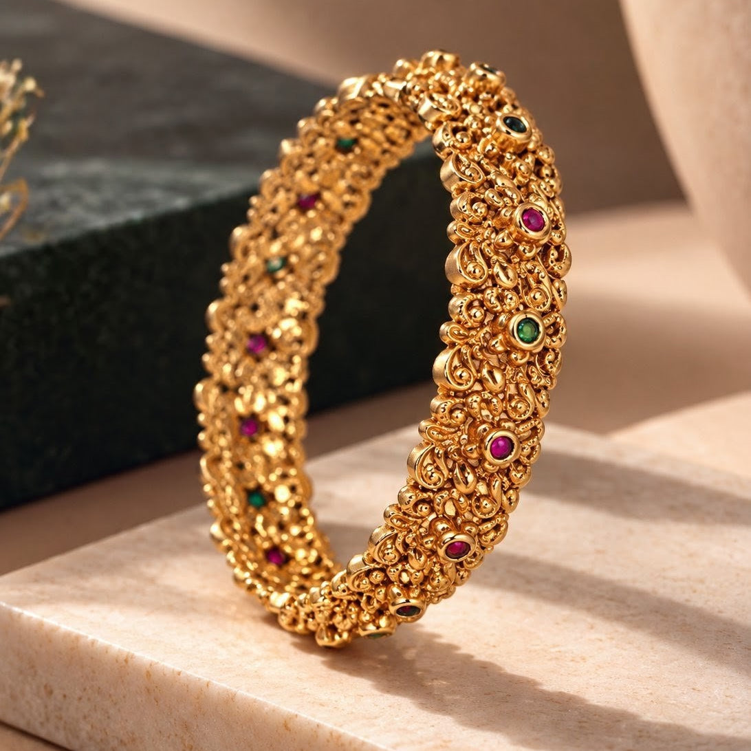 Floral Filigree Multi-Stone Bangle