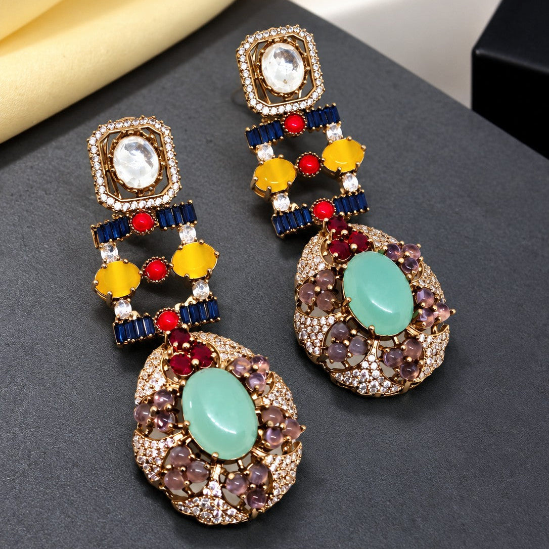 Tiered Pave Medallion Drop Earrings