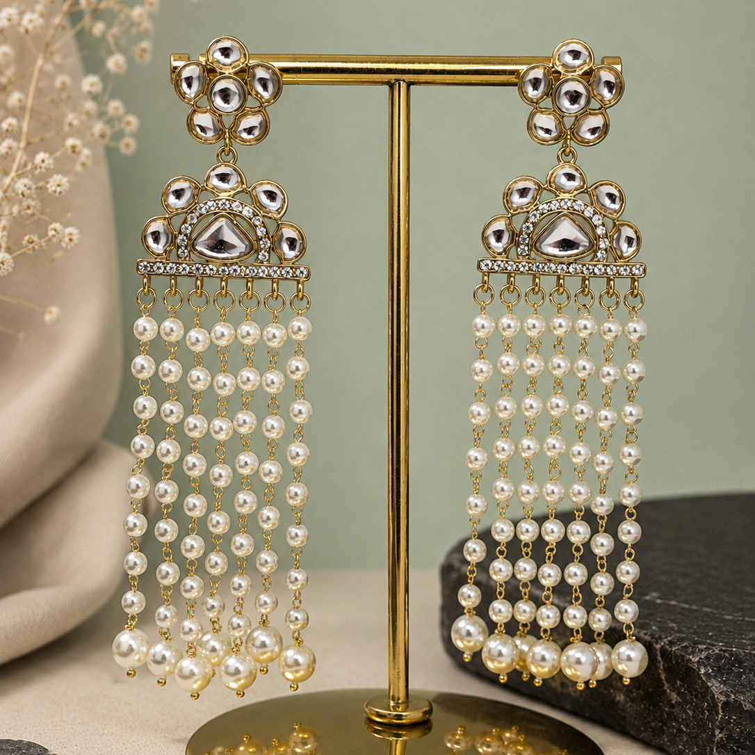 Kundan Pearl Tassel Earrings