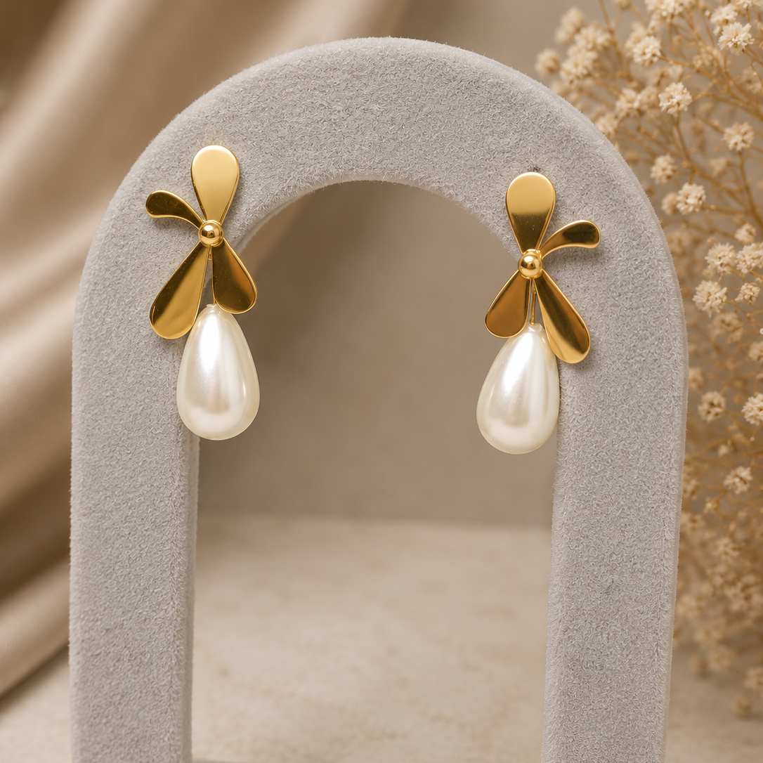 Petal Pearl Drop Earrings