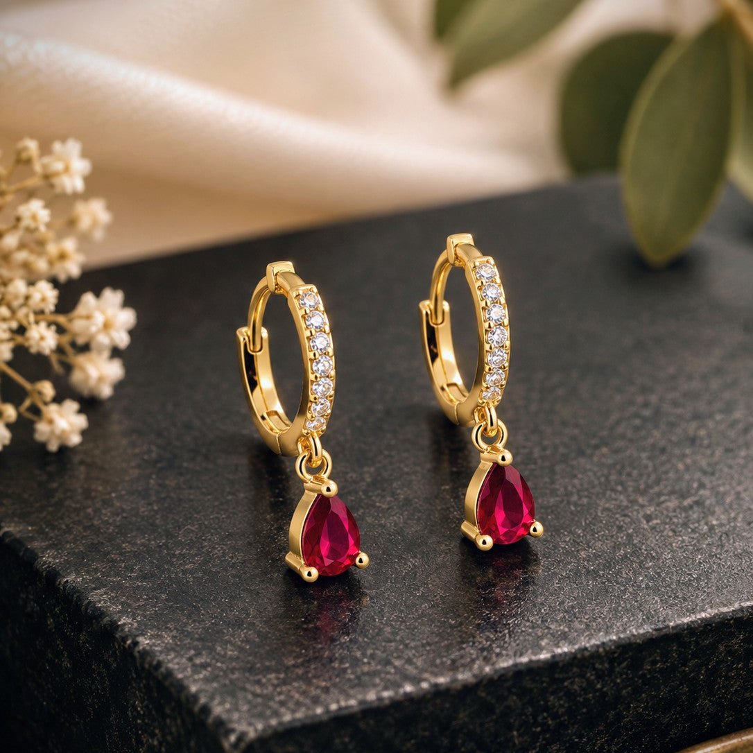 Pave Gem Teardrop Huggies Earrings
