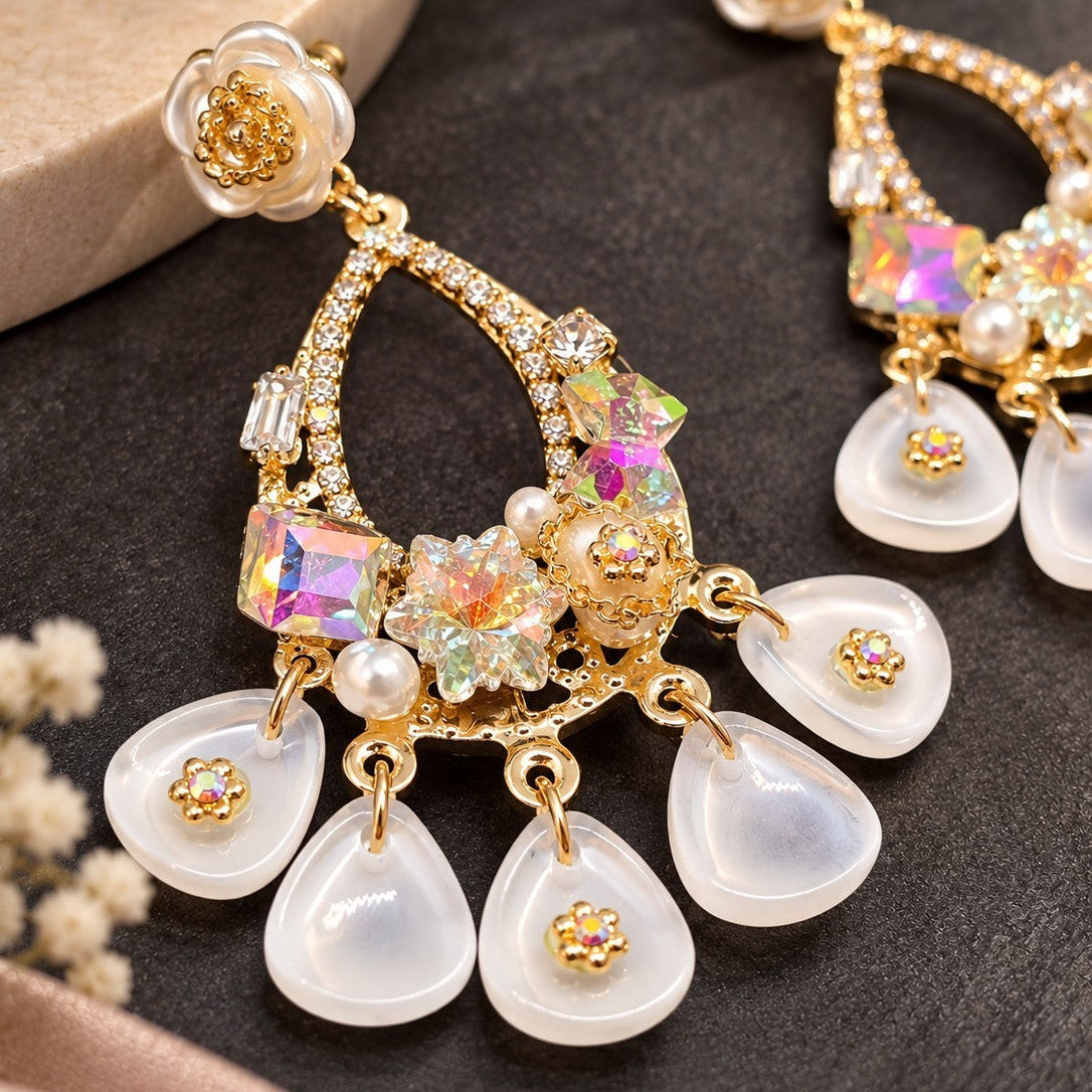 Flower Stud Chandelier Drop Earrings