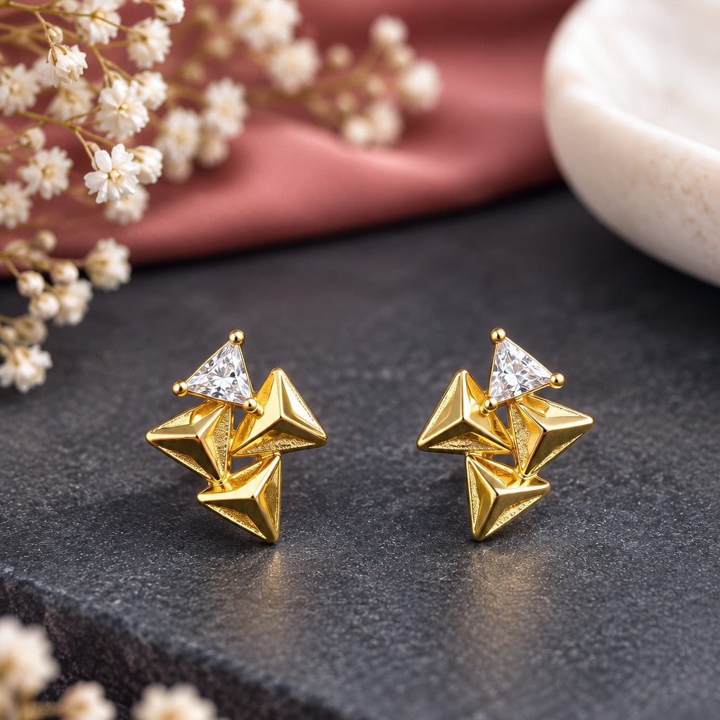 Trillion CZ Pyramid Cluster Earrings