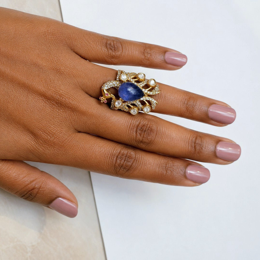 Peacock Feather Cabochon Ring