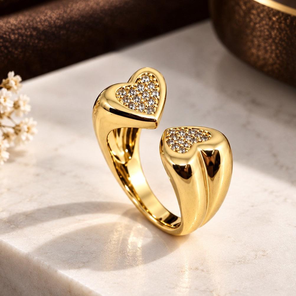 Double Heart Pave Ring