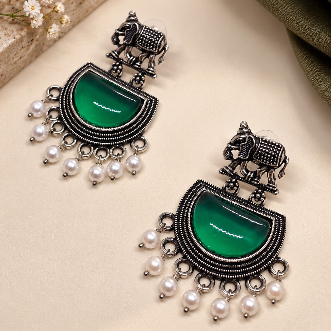Elephant Half Moon Drop Earrings