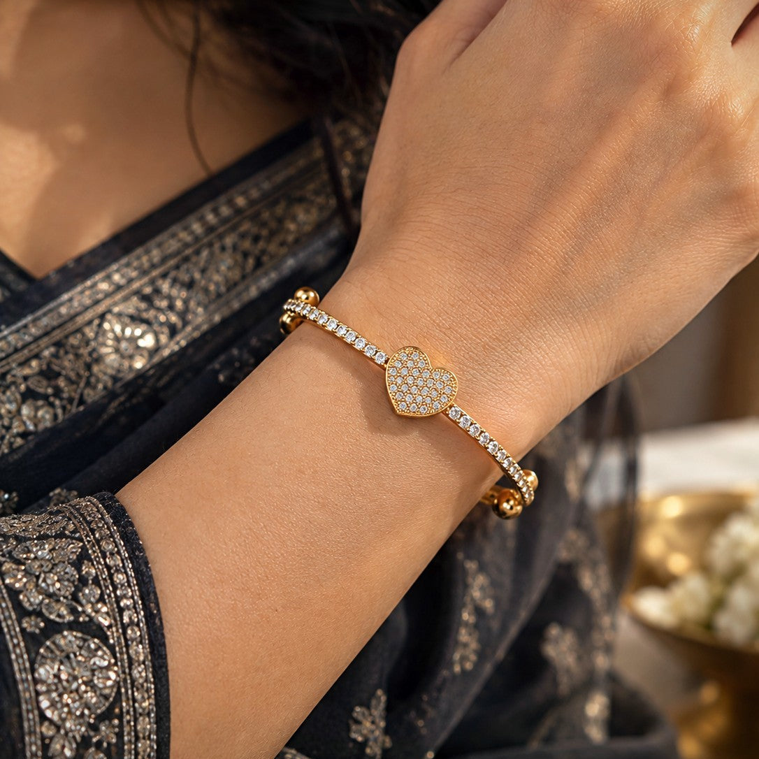Pave Heart Adjustable Bangle
