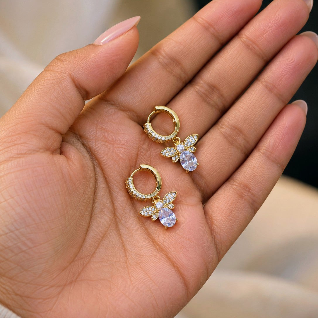 Pavé Bee Huggies Drop Earrings