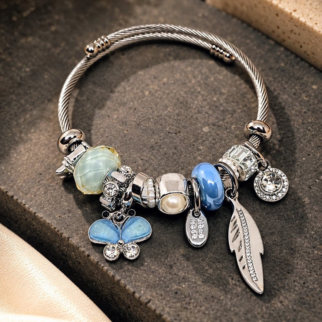 Butterfly Feather Charm Bangle