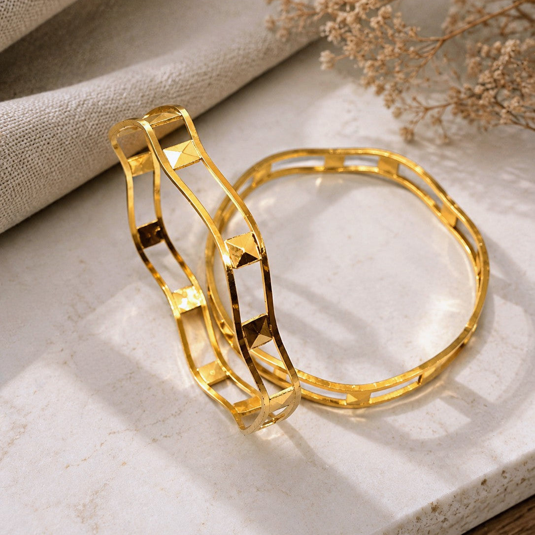 Pyramid Stud Wave Bangle Pair