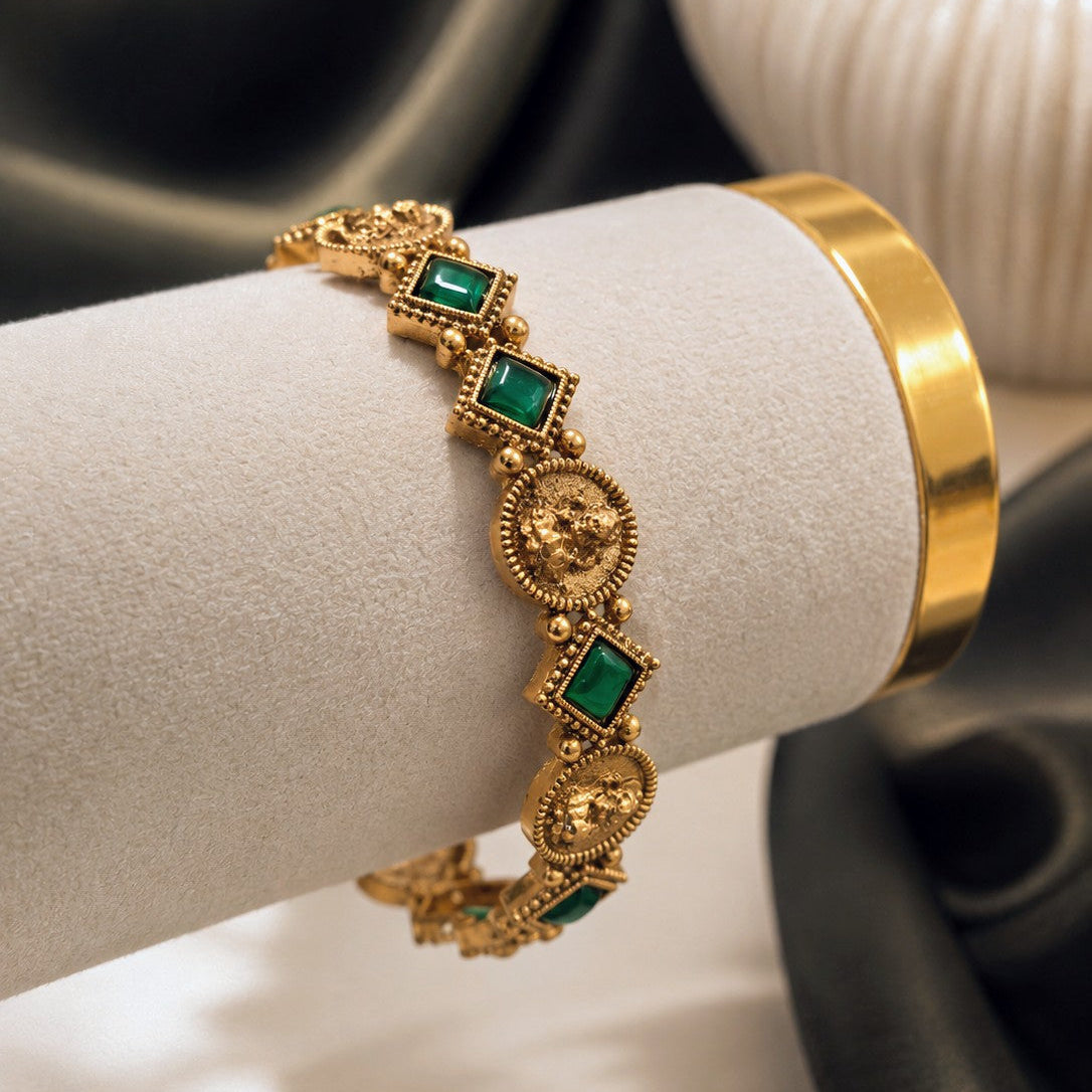 Coin Square Stone Bangle Pair