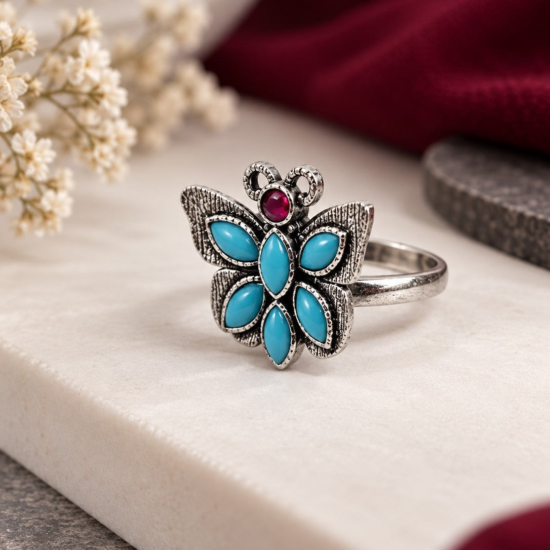 Oxidised Marquise Butterfly Ring