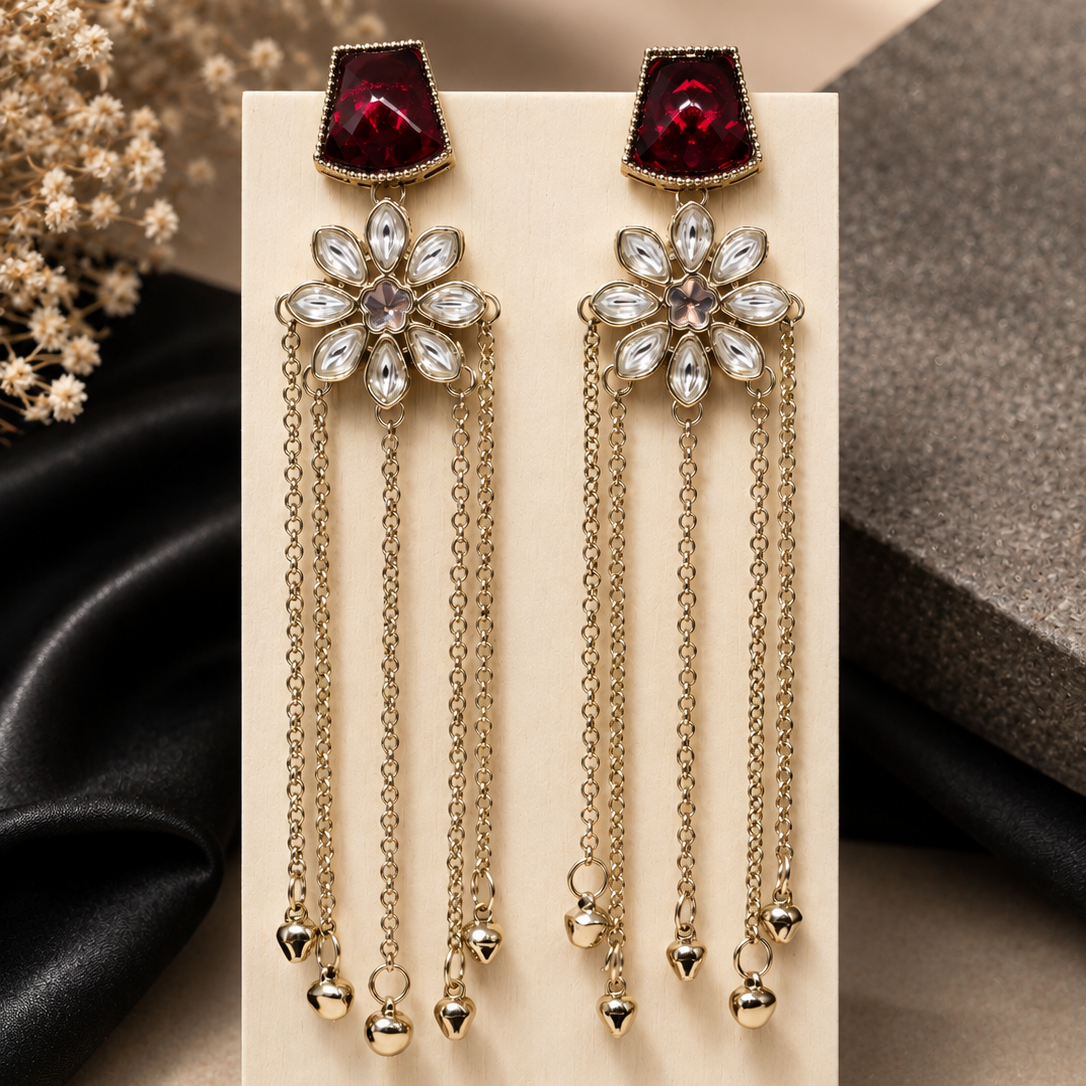Red Stone Fringe Earrings