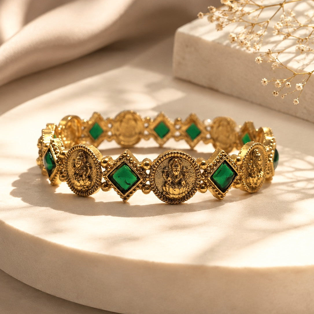 Coin Square Stone Bangle Pair