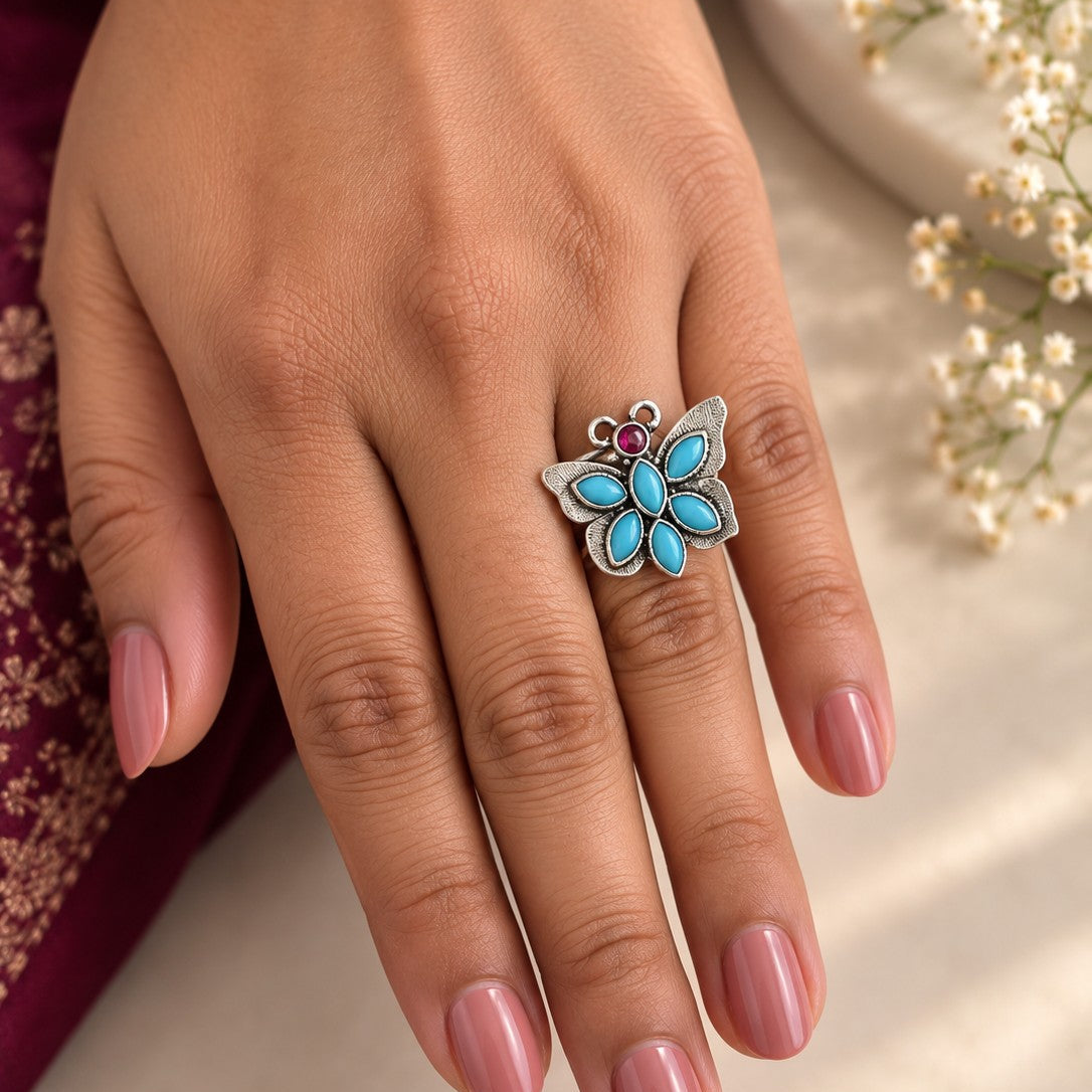 Oxidised Marquise Butterfly Ring