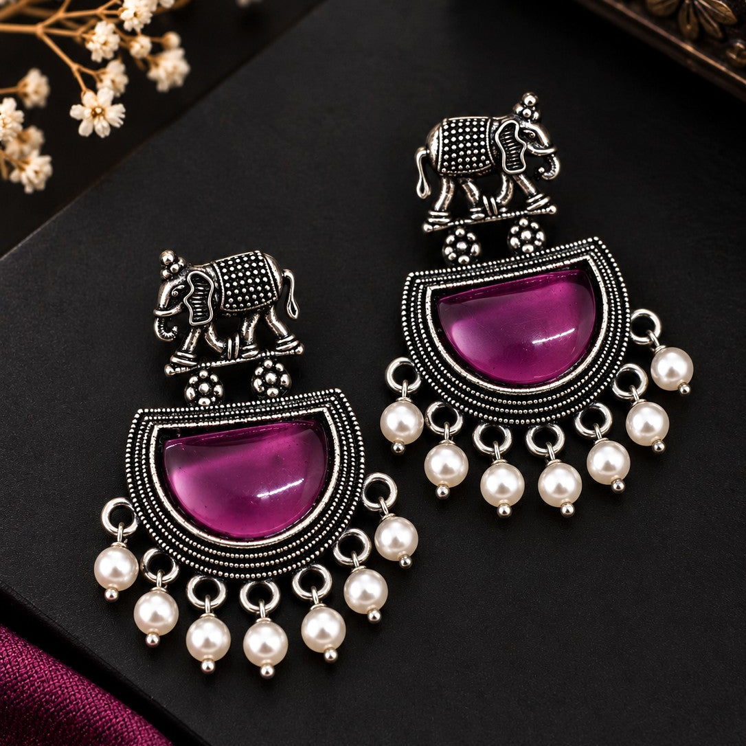 Elephant Half Moon Drop Earrings