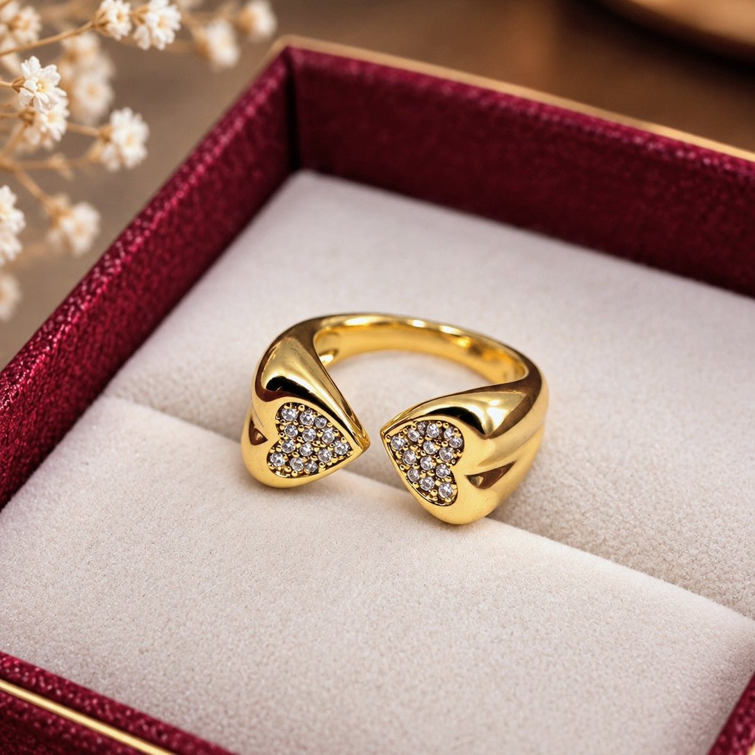 Double Heart Pave Ring
