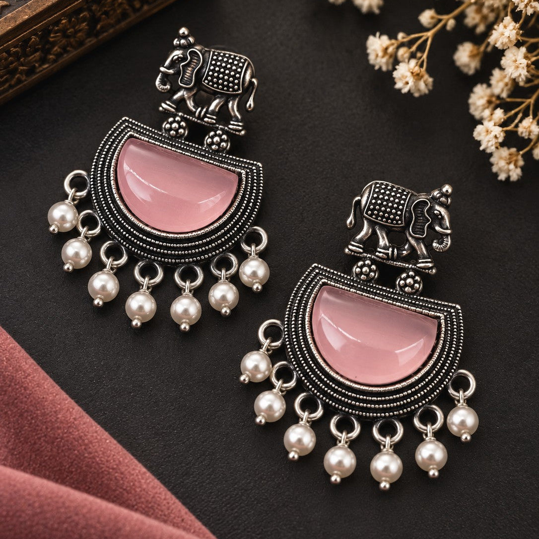 Elephant Half Moon Drop Earrings