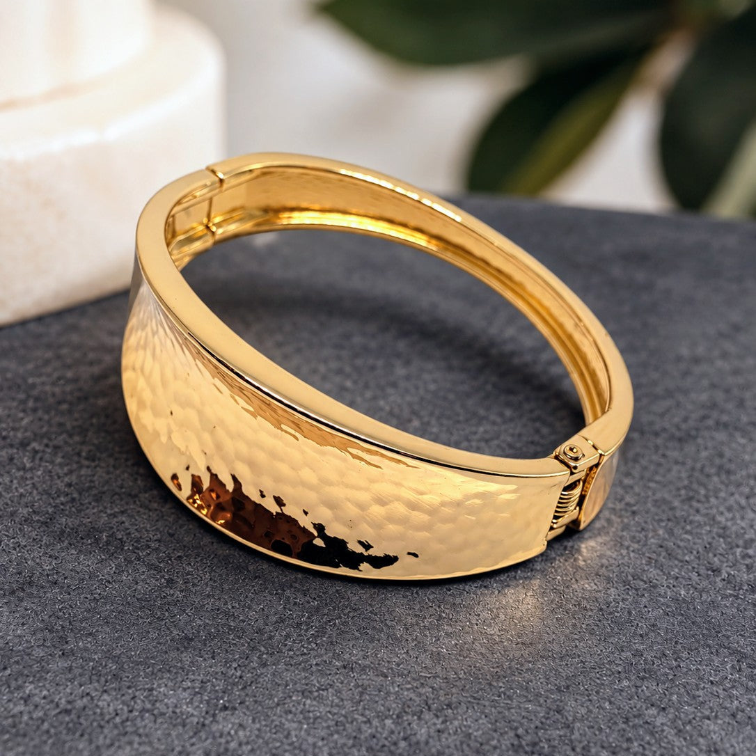 Hammered Concave Hinged Cuff Bangle