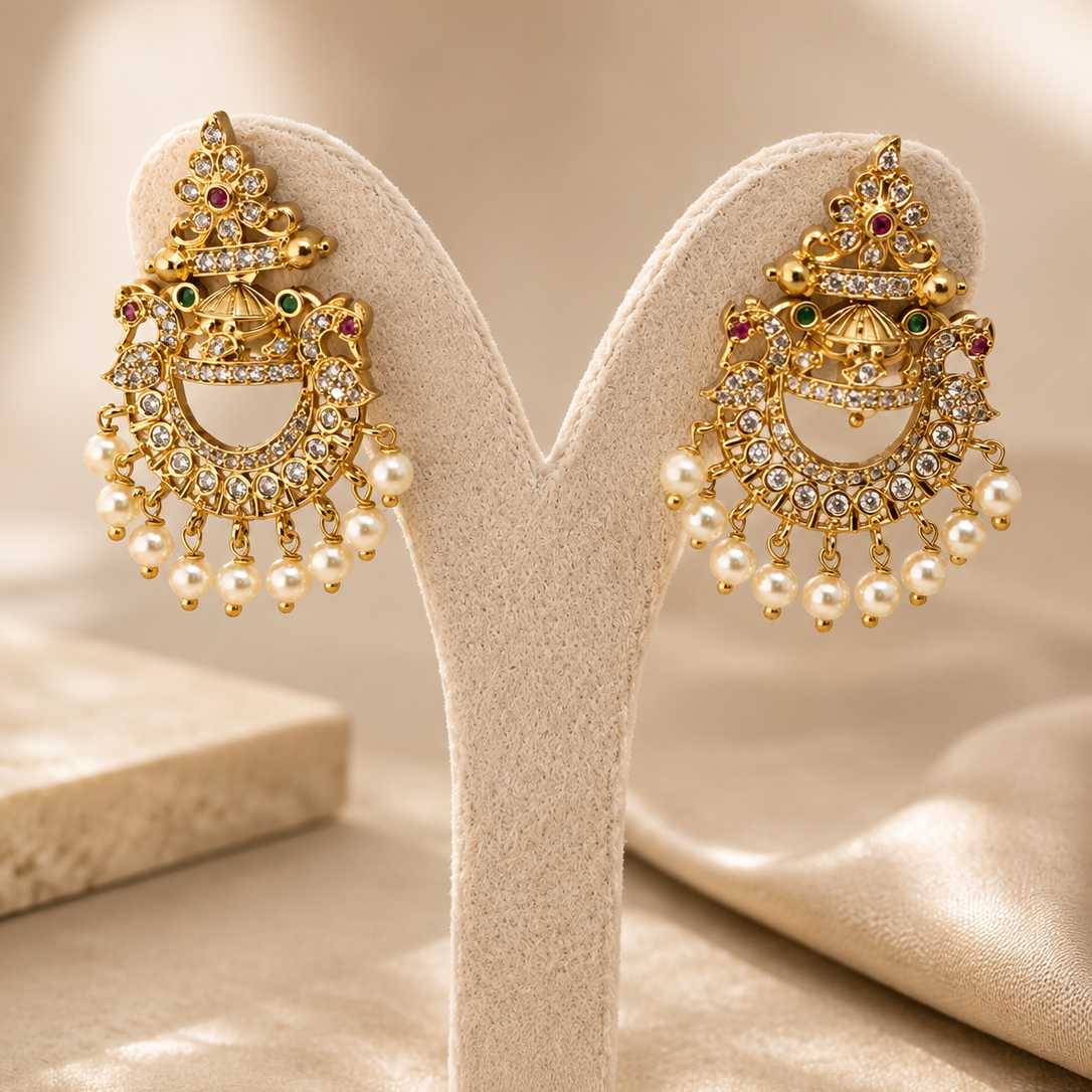 Chandbali Pearl Fringe Earrings