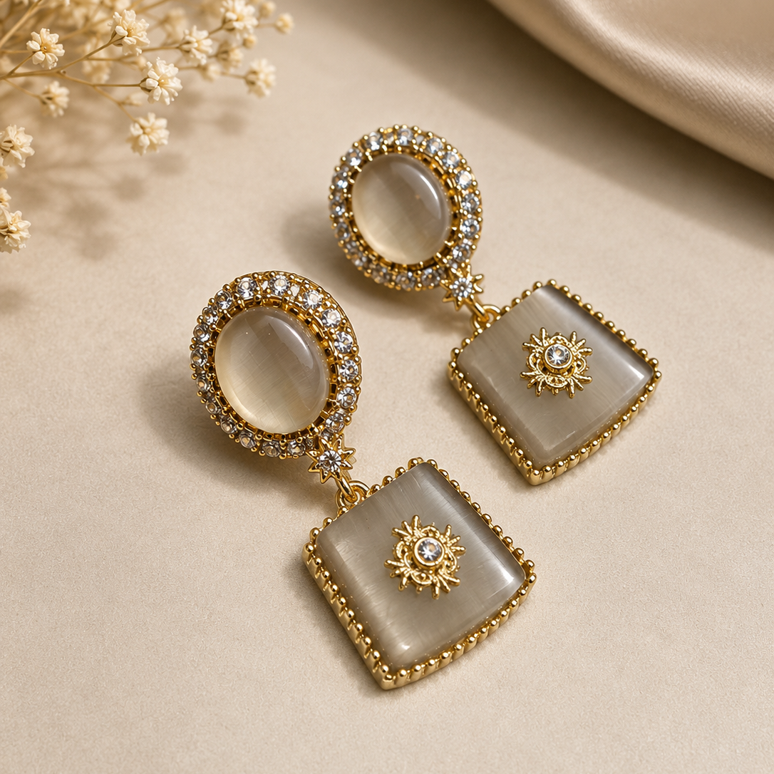 Smoky Cabochon Drop Earrings