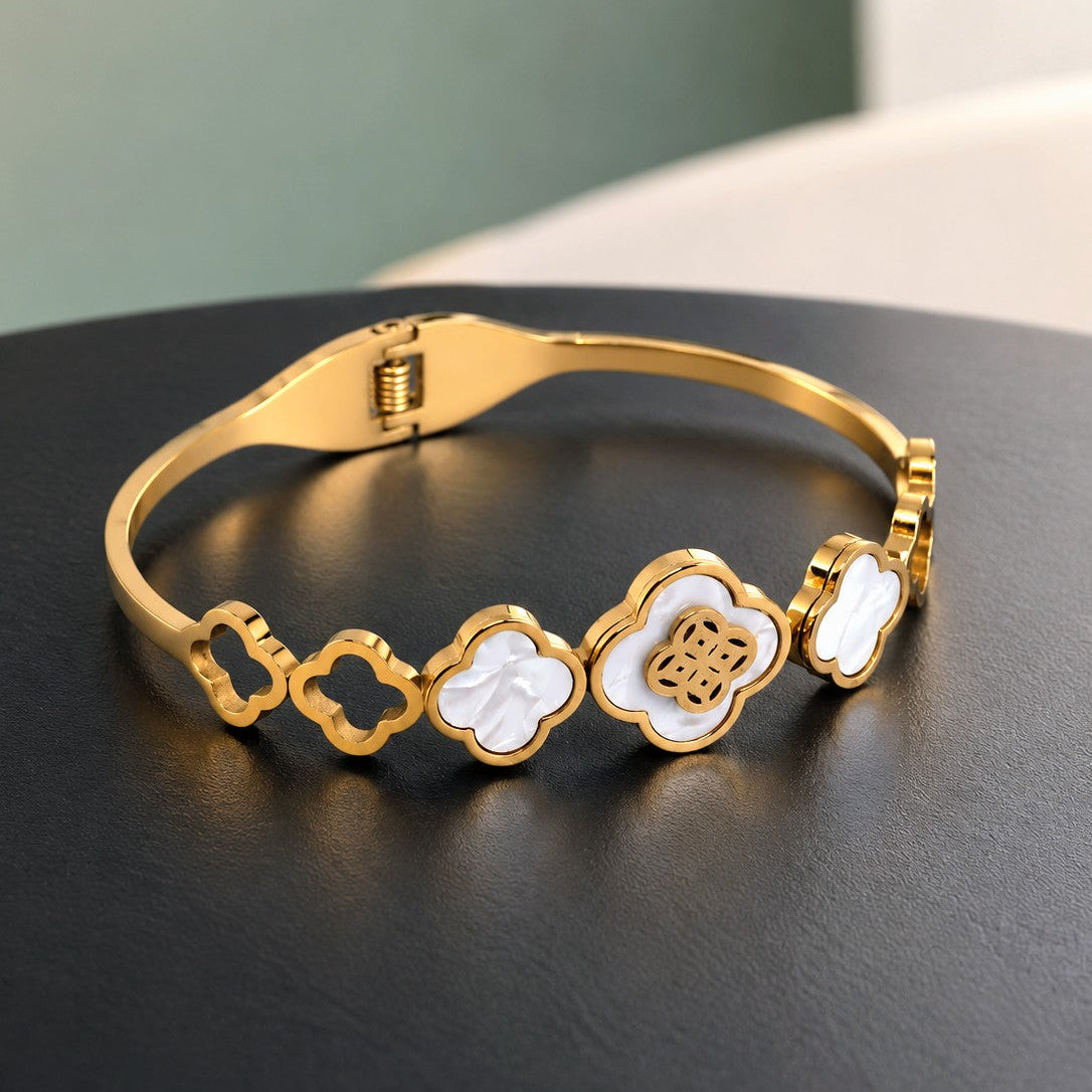 Clover Motif Hinged Bangle