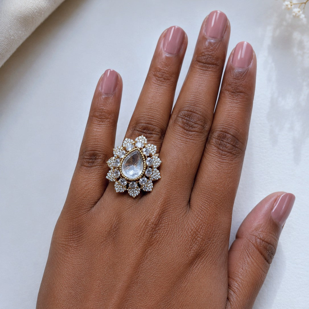 Layered Floral Cluster Ring