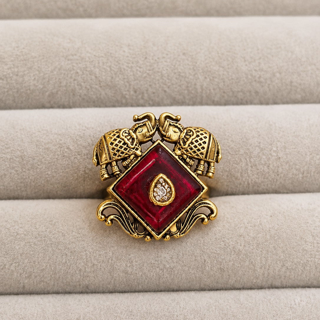 Twin Elephant Signet Ring