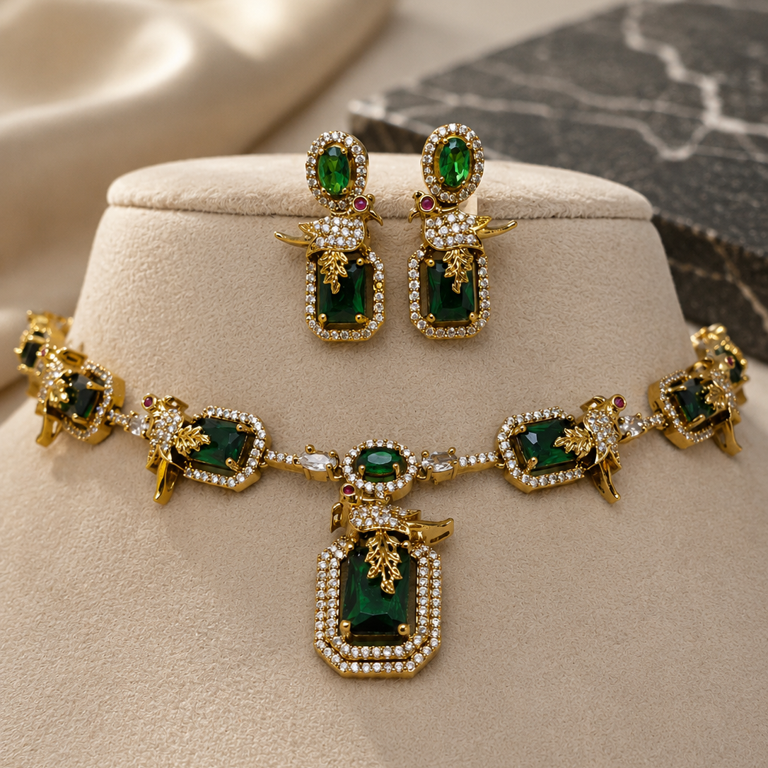 Green Stone Bird Necklace