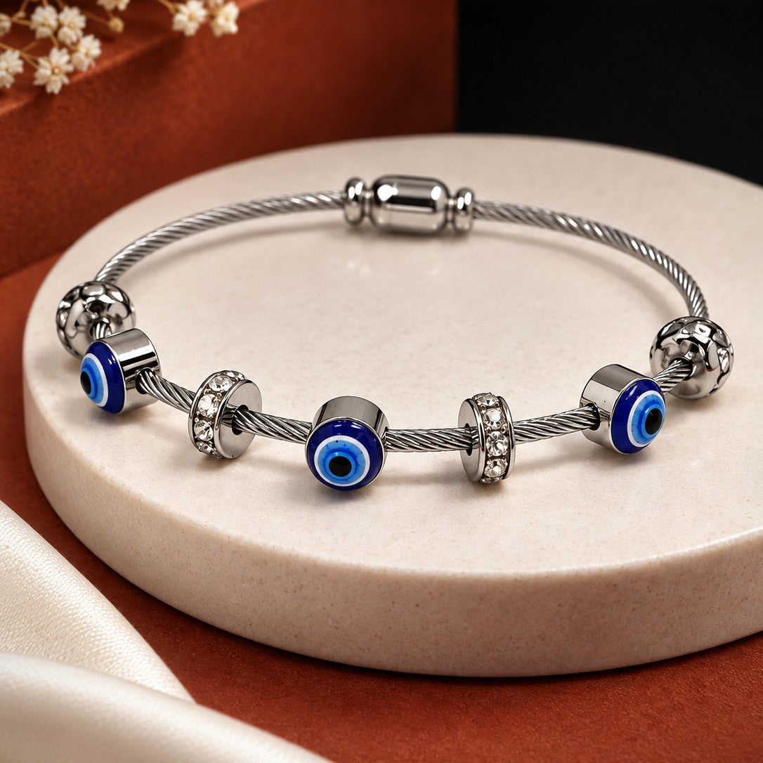 Evil Eye Cable Cuff Bracelet