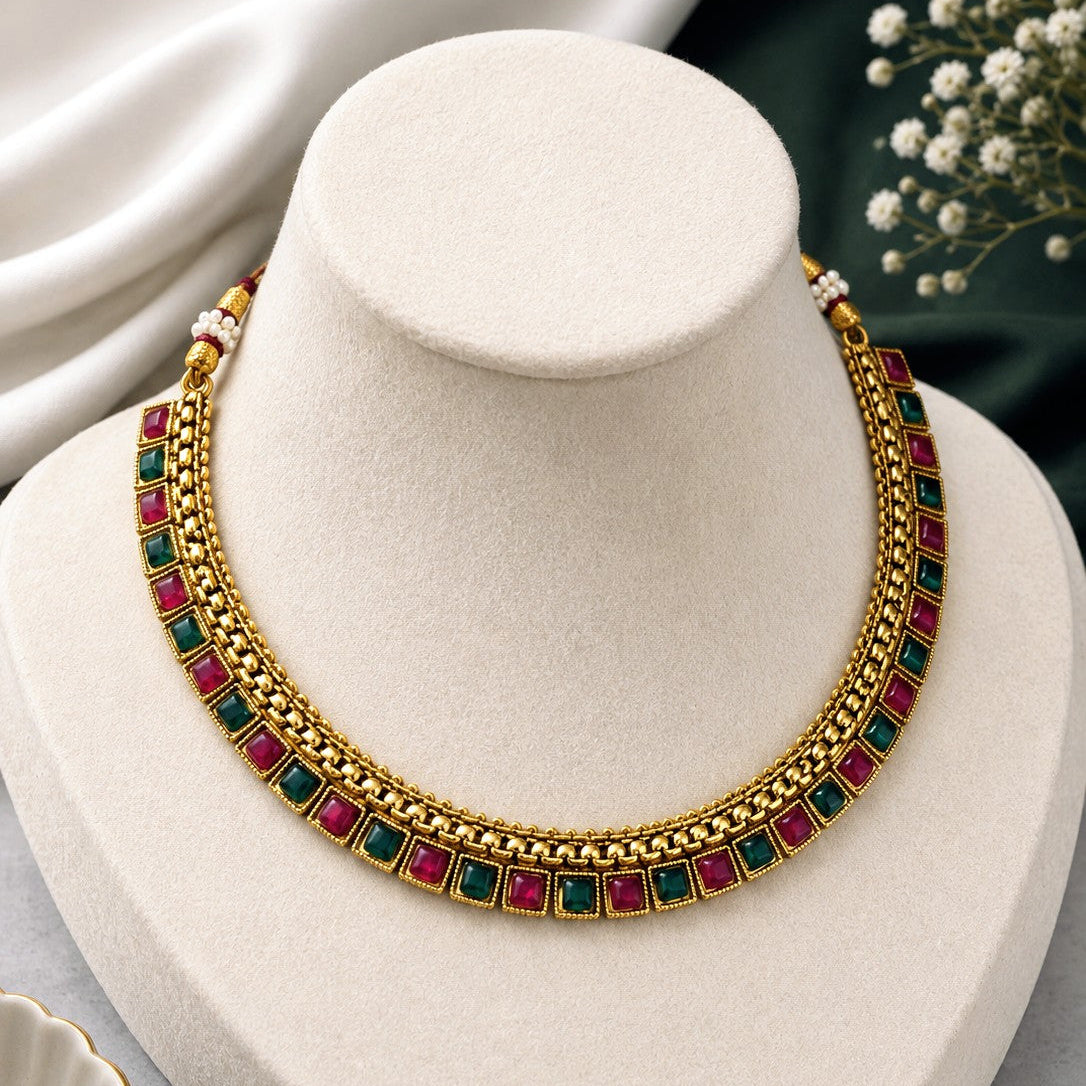 Square Stone Link Necklace