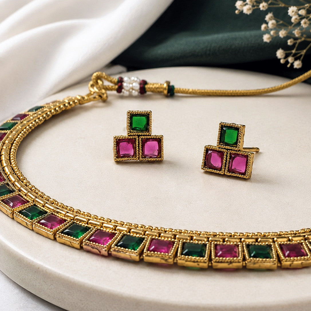 Square Stone Link Necklace