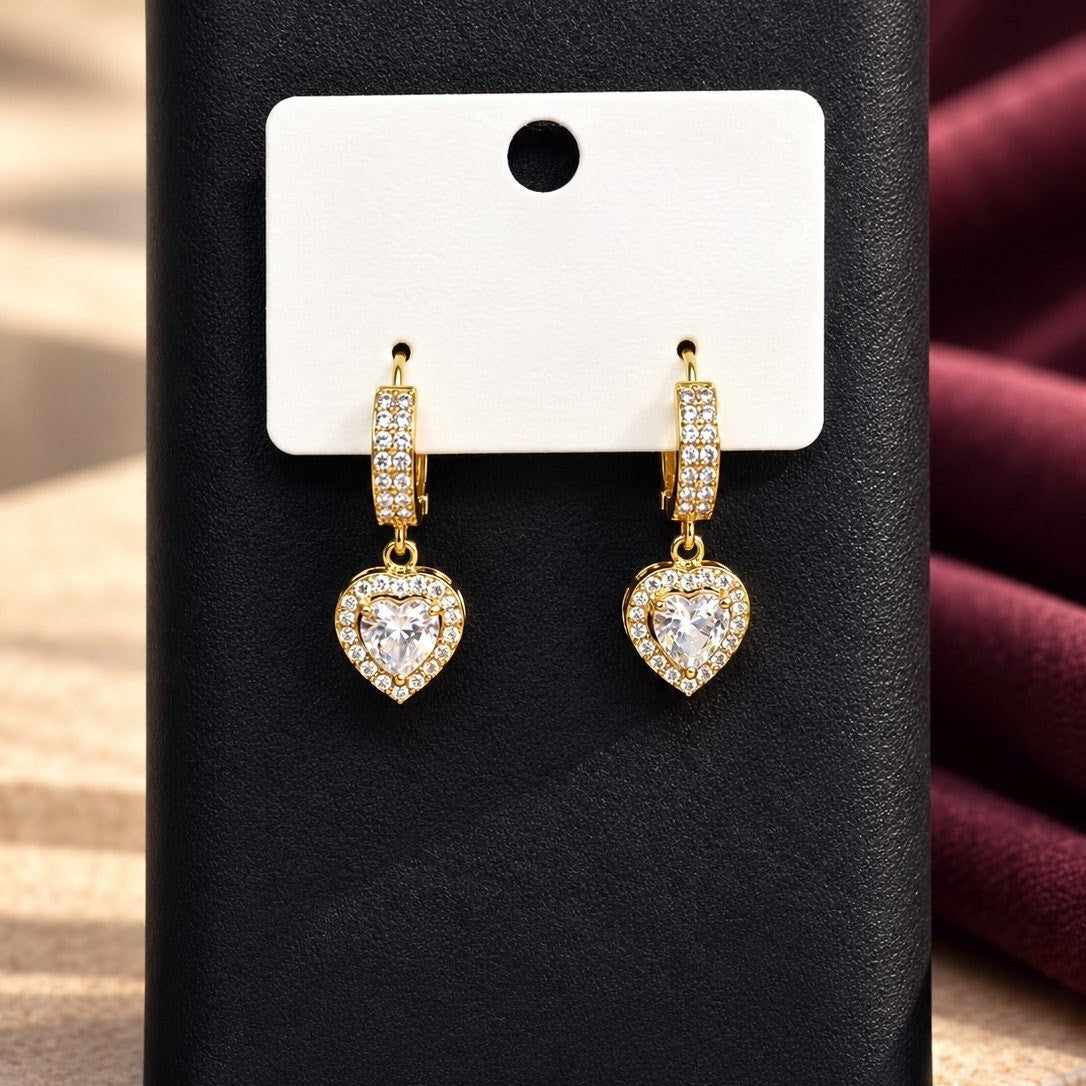Heart Halo CZ Huggies Drop Earrings