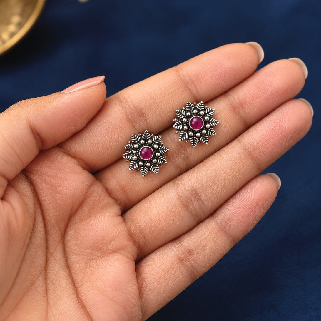 Oxidised Star Flower Stone Choker Necklace Set