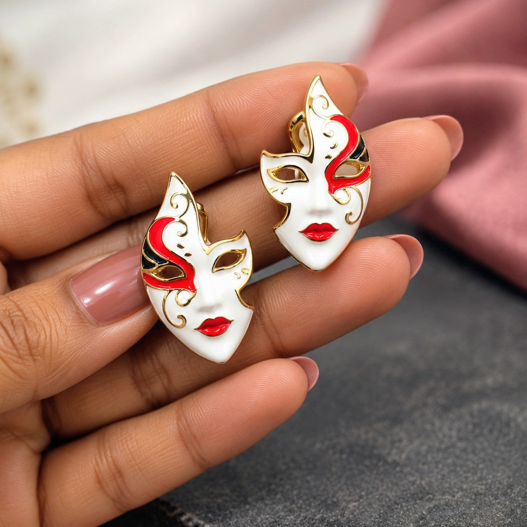 Enamel Masquerade Mask Earrings