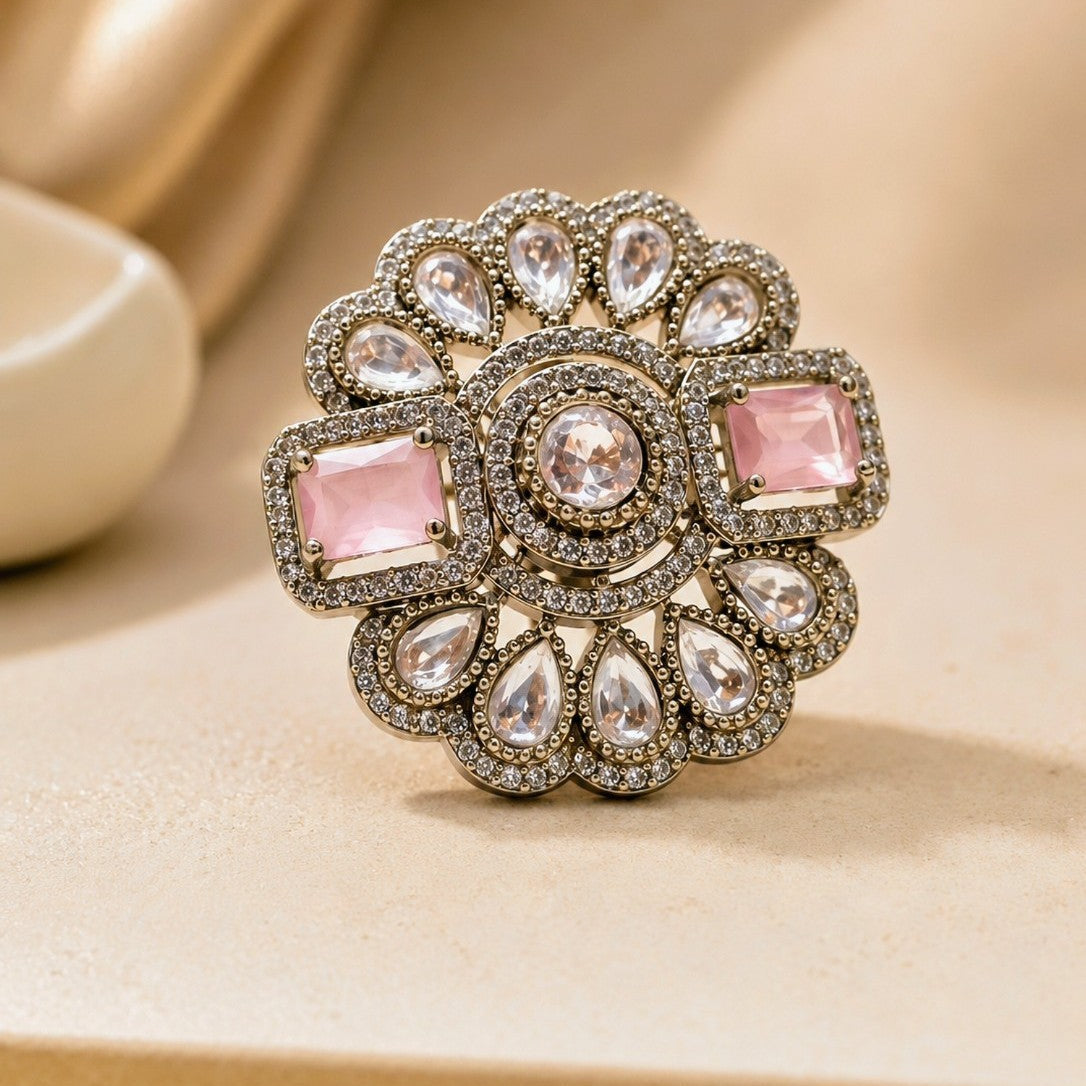 Rectangle Accent Floral Ring