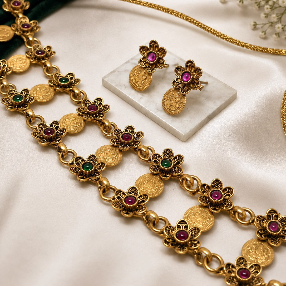 Floral Coin Choker Set
