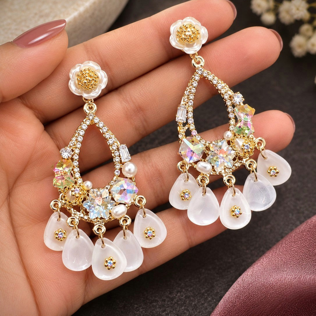 Flower Stud Chandelier Drop Earrings