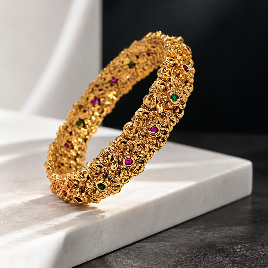 Floral Filigree Multi-Stone Bangle