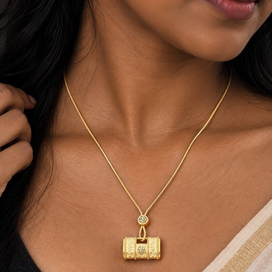 Engraved Barrel Pendant Necklace